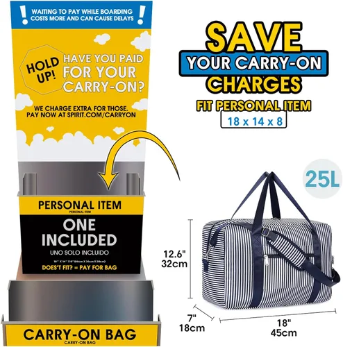 Vista 3 de Para Spirit Airlines - Bolsa de viaje plegable de 18 x 14 x 8 pulgadas, bolsa de viaje para llevar en el equipaje durante la noche para mujeres