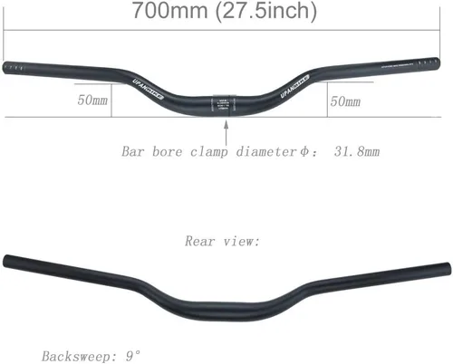Vista 2 de UPANBIKE Mountain Bike Handlebar Riser Bar φ31.8mm Length 700mm(Black)