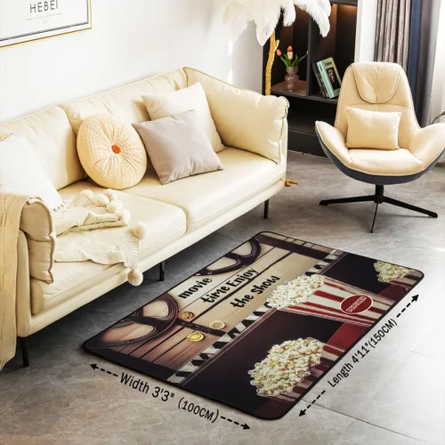 Vista 3 de Homewish Alfombra antideslizante de cine de teatro, alfombra de película retro con palomitas de maíz para interiores, alfombra de entrada, noche