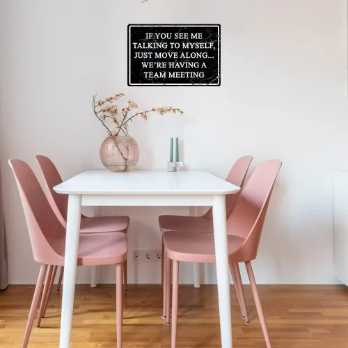 Vista 6 de Divertidos carteles de metal para oficina de hojalata, arte de pared humorístico, decoraciones para el hogar, si me ves hablando conmigo misma