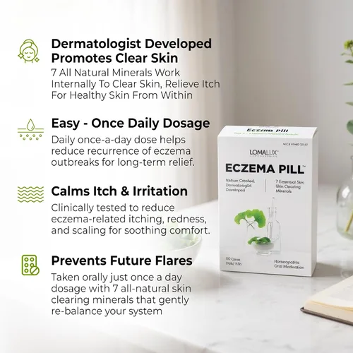 Vista 5 de Loma Lux Píldoras para el eccema – Remedio natural para el alivio del tratamiento del eccema – Desarrollado por dermatólogos – 7 minerales que
