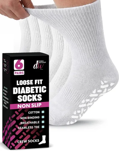 Vista 12 de Debra Weitzner Non-Slip Diabetic Crew & Ankle Socks with Grips, 6 Pairs Non-slip diabetic socks for women & men with grippers, loose-fit