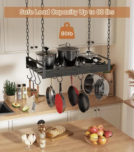 Vista 2 de Creso hom Estante Colgante para Ollas, 24x13 Pulgadas Colgadores de Ollas para Cocina, Estante Colgante para Sartenes con 12 Ganchos en Forma de S