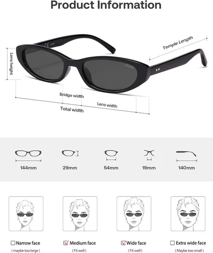 Vista 5 de SOJOS Retro Trendy Rectangle Polarized Sunglasses Womens Mens, 80s 90s Small Narrow Thin Cat Eye Sunnies SJ2664