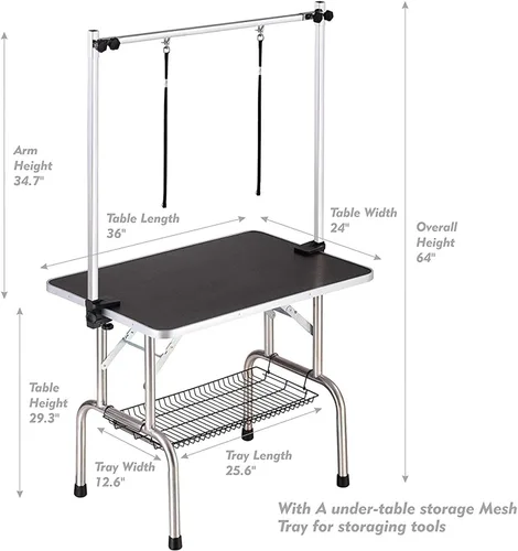 Vista 4 de Mesa de aseo para perros grandes, altura ajustable, mesa de corte portátil profesional resistente con bandeja de brazo/lazo/malla, capacidad máxima