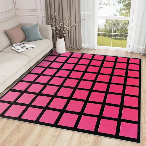 Vista 12 de Alfombra geométrica para habitación de niños, alfombra de 2 x 3, alfombra geométrica, alfombra abstracta futurista neón, alfombra rosa intenso