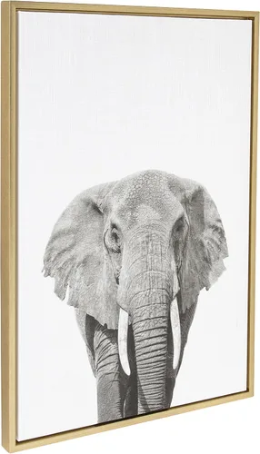 Vista 2 de Kate and Laurel Sylvie - Lienzo enmarcado con diseño de elefante y retrato en blanco y negro, arte de pared por Simon Te Tai, 23 x 33 pulgadas