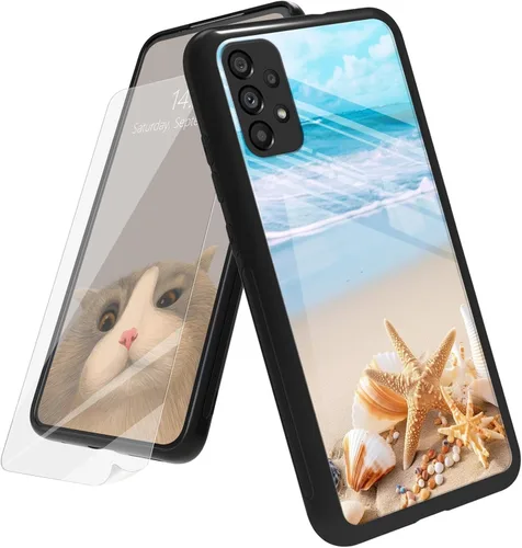 Vista 126 de Funda para Samsung Galaxy A12 5G con protector de pantalla, parte trasera de vidrio templado + TPU de silicona suave que absorbe los golpes