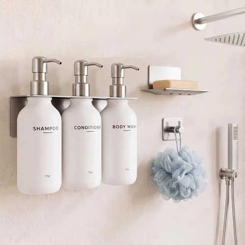 Vista 13 de Shampoo and Conditioner Dispenser - Shower Soap Dispenser Wall Mounted Bathroom Stainless Pump-transparent