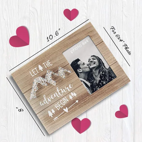 Vista 5 de VILIGHT Regalos para novios y novias – Regalos de felicitación para parejas recién comprometidas – Let The Adventure Begin Marco de fotos rústico