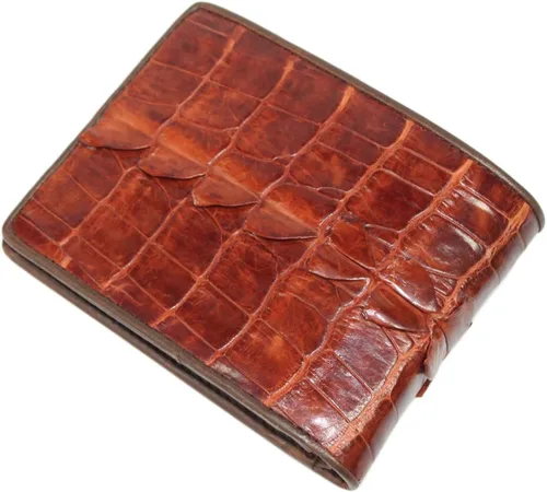 Vista 2 de Auténtica piel de cocodrilo portafolios de piel para hombre rojo café