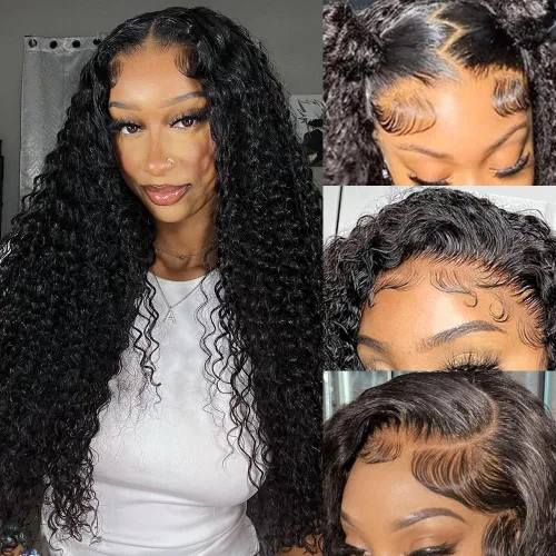 Vista 20 de CYNOSURE Pelucas de encaje frontal 13x4 de cabello humano prearrancado, densidad del 180%, brasileña rizada con encaje frontal, peluca con cabello