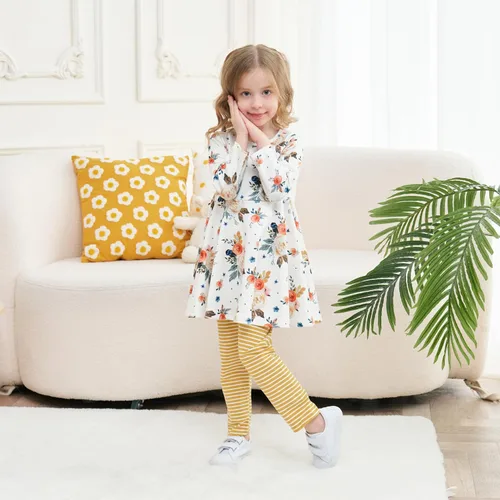 Vista 2 de Conjunto de ropa floral para bebés y niñas pequeñas, camisa y pantalones, ropa de princesa