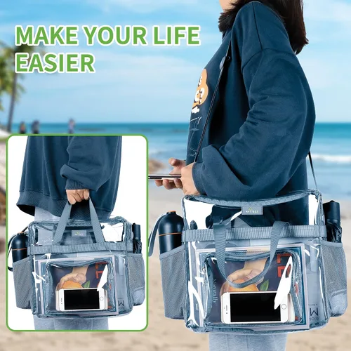 Vista 58 de MAY TREE Bolsa transparente para eventos en estadios de 12 x 6 x 12 pulgadas, bolsa de almuerzo transparente con correas reforzadas para trabajo