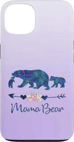Vista 7 de Teal Blue Purple Floral Mama Bear and Two Cubs Silver Purple Case for iPhone 17