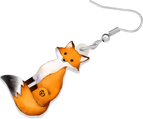 Vista 4 de DUOWEI Aretes de zorro de dibujos animados, zorros colgantes, lindos animales, joyería de regalos para mujeres y niñas