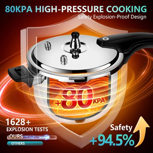 Vista 5 de Olla a presión de acero inoxidable de 3 cuartos pequeña, 8 en 1, compatible con inducción, más de 8 características de seguridad, estufa