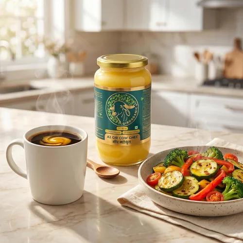 Vista 9 de GirOrganic Mantequilla A2 Ghee orgánica alimentada con pasto Mantequilla saludable alternativa A2 Ghee orgánica alimentada con pasto para cocinar