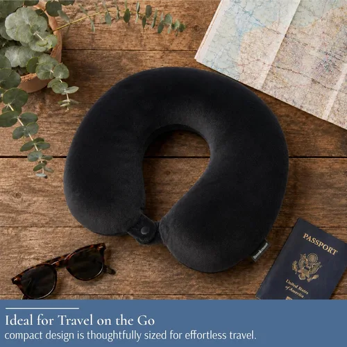 Vista 7 de Brookstone Almohada de viaje para el cuello - Funda de forro polar ligera en forma de U rellenable con espuma viscoelástica para viajes y soporte