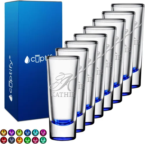 Vista 42 de Vaso de chupito personalizado con fondo negro personalizado de 2 oz, vasos de chupito cordiales con inicial y nombre en script dividido