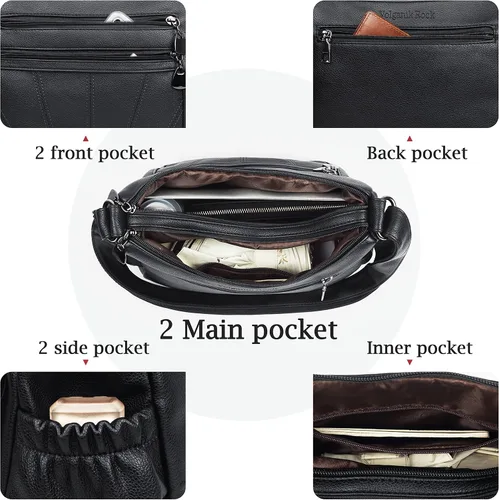 Vista 6 de Bolso cruzado para mujer, bolso de hombro suave de piel sintética, bolso mediano y espacioso, bolso de mano de moda con asa superior