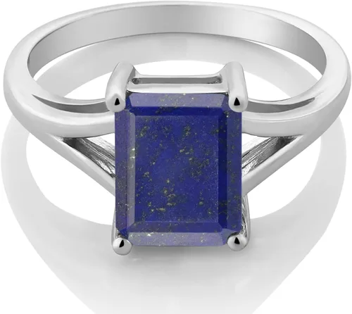 Vista 48 de Gem Stone King Anillo de compromiso solitario con diseño clásico de vástago dividido para mujer, plata de ley 925, piedra natal de piedra preciosa