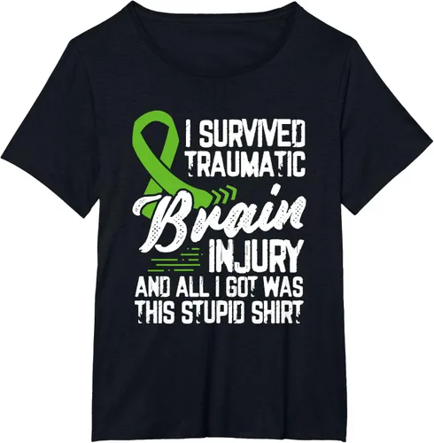 Vista 26 de Camiseta traumática con cinta verde para concienciación de lesiones cerebrales traumáticas I survived TBI, Negro, S