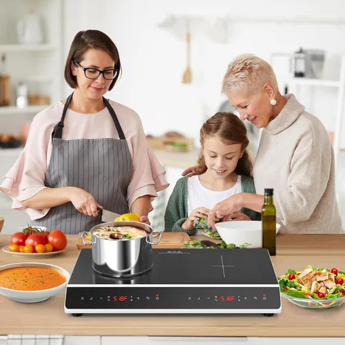 Vista 6 de GIHETKUT Placa de cocción de doble inducción, 4000 W, 2 quemadores, placa de inducción con pantalla táctil LED, 10 niveles de ajustes con bloqueo