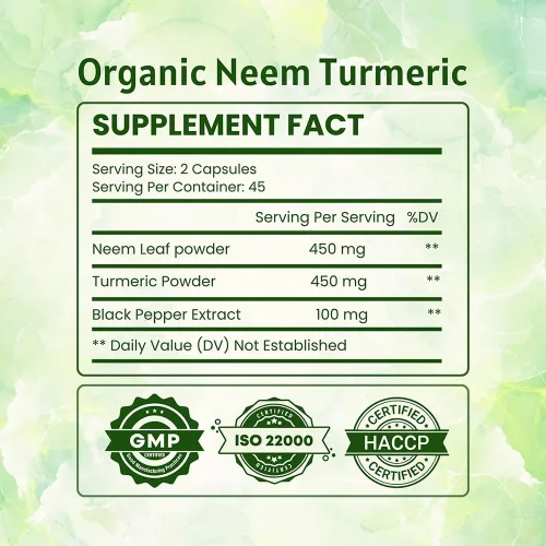 Vista 2 de Cápsulas de neem y cúrcuma 90 cápsulas hechas de pimienta negra, neem, cúrcuma