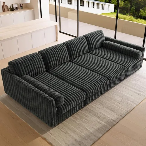 Vista 22 de Belffin Sofá cama seccional de pana de felpa con asiento ancho y profundo, modulares de nube seccionales para sala de estar. Sofá negro