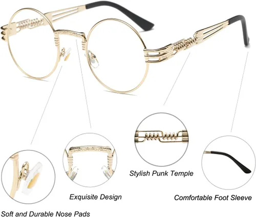 Vista 5 de Dollger Gafas de sol redondas Steampunk con marco de metal