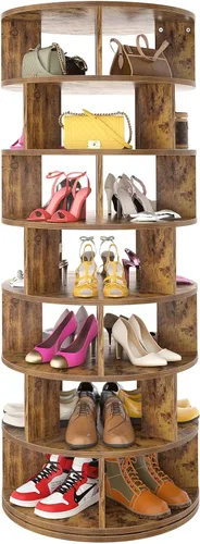 Vista 12 de Aheaplus Torre de Estante Giratorio para Zapatos, Zapatero Giratorio de 7 Niveles 360 Estantes Giratorios para Zapatos Organizador para Closet