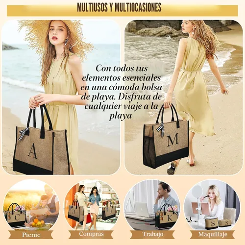 Vista 6 de YOOLIFE Regalos personalizados para mujeres, bolsa de yute inicial y 2