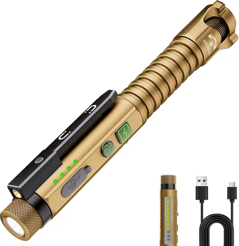 Vista 12 de Linterna EDC recargable, linterna pequeña de 800 lúmenes con clip magnético y base, linterna LED de 11 modos, rompedor de vidrio y abridor