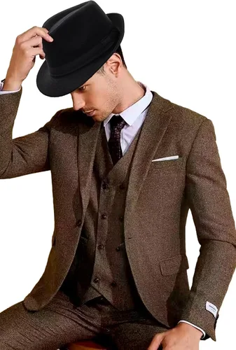 Vista 6 de Sombrero unisex clásico de Manhattan-Gangster-Fedora-Sombrero Trilby de ala corta, para mujeres y hombres, de fieltro de lana, con banda (S/M)
