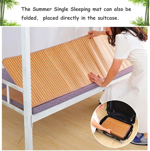 Vista 7 de Tapete de verano de bambú para dormir, plegable de doble cara para cama, cubrecolchón individual Queen fresco para sala de estar, dormitorio