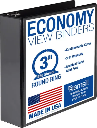Vista 33 de Samsill Carpeta de 3 anillos de 1 pulgada, fabricada en Estados Unidos, anillo redondo económico, cubierta transparente, capacidad de 200 hojas