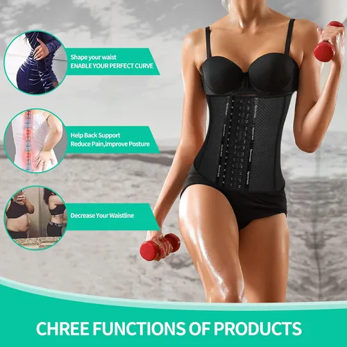 Vista 5 de Yeerovan Entrenador de cintura de látex para mujer, torso largo debajo del busto, faja deportiva para mujer, Negro