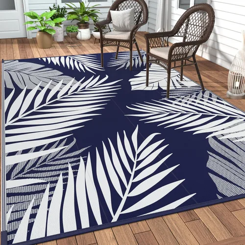 Vista 52 de GENIMO - Alfombra para exteriores de 6 x 9 pies, para patio, espacios amplios, reversible, de pajillas de plástico, alfombra impermeable para Azul