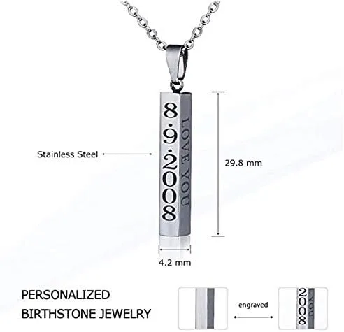 Vista 3 de Collar Diamondidde con dije, personalizable, con nombre, mensaje, de acero inoxidable, cubo, barra vertical, unisex