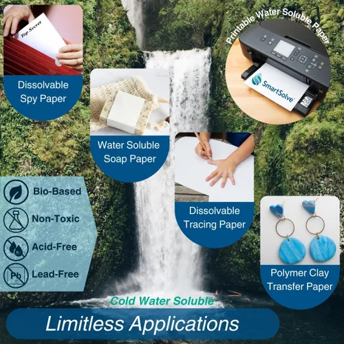 Vista 5 de Papel Soluble en Agua de 3 pts. Se Disuelve Rápidamente en Agua Biodegradable Ecológico Compatible con Impresoras Para Manualidades