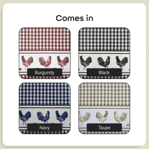 Vista 6 de PowerSellerUSA Juego de cortinas de cocina para ventana, diseño de gallo, cenefa de 58 pulgadas de ancho x 14 pulgadas de largo, color negro