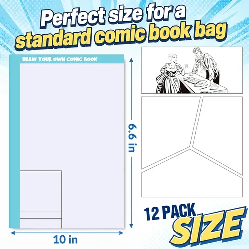 Vista 2 de Harloon 3 piezas de cómics en blanco de 6.6 x 10 pulgadas con paneles, dibuja tú mismo, plantillas de dibujos de cómics, diseños variados, diseños