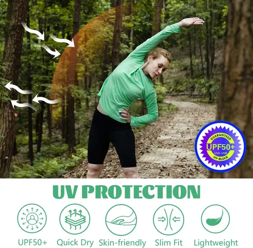 Vista 4 de Costdyne Camisetas de manga larga para mujer, con protección UV, ligeras, de secado rápido, Verde claro