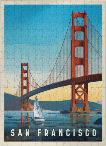Vista 7 de MyPuzzle San Francisco: Under The Golden Gate, póster vintage, rompecabezas de 100 piezas prémium para adultos