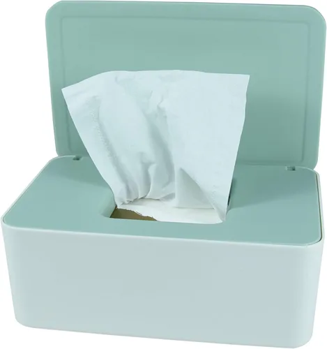 Vista 8 de Dispensador de toallitas para pañales, caja de almacenamiento de pañuelos, soporte dispensador de toallitas húmedas con tapa para el hogar, oficina