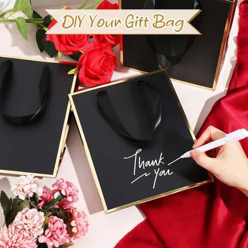 Vista 4 de Yeaqee Paquete de 100 bolsas metálicas de regalo con asa y papel de seda de papel de seda dorado para graduación, boda, padrinos de boda, regalos