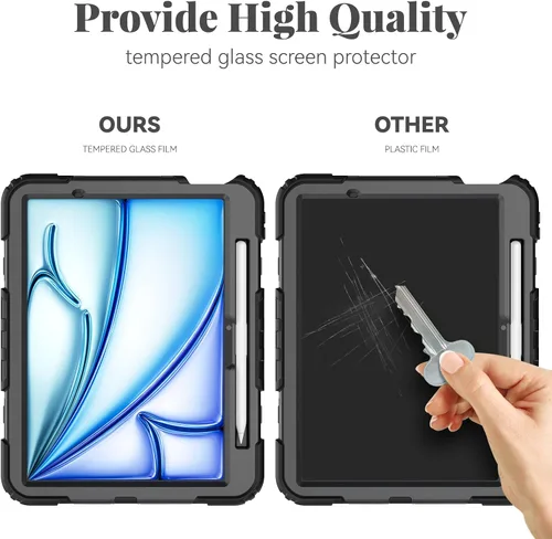 Vista 3 de BLOSOMEET Funda para iPad Air de 11 pulgadas M3 2025 y M2 2024 con protector de pantalla de vidrio templado y soporte para lápiz, funda para iPad