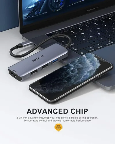 Vista 7 de Estación de acoplamiento USB C a adaptador HDMI dual, MOKiN USB C Hub Dual HDMI Monitores para Windows, adaptador USB C con HDMI dual, 3 puertos