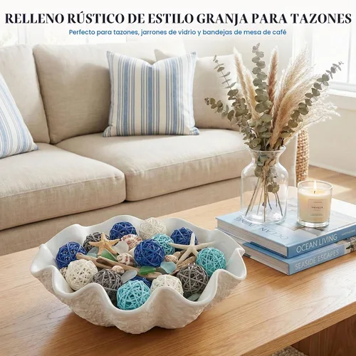 Vista 3 de DomeStar 24 unidades de bolas decorativas azules para centro de mesa de cuenco, bolas de ratán de 5 cm para relleno de cuenco Decoración de orbes